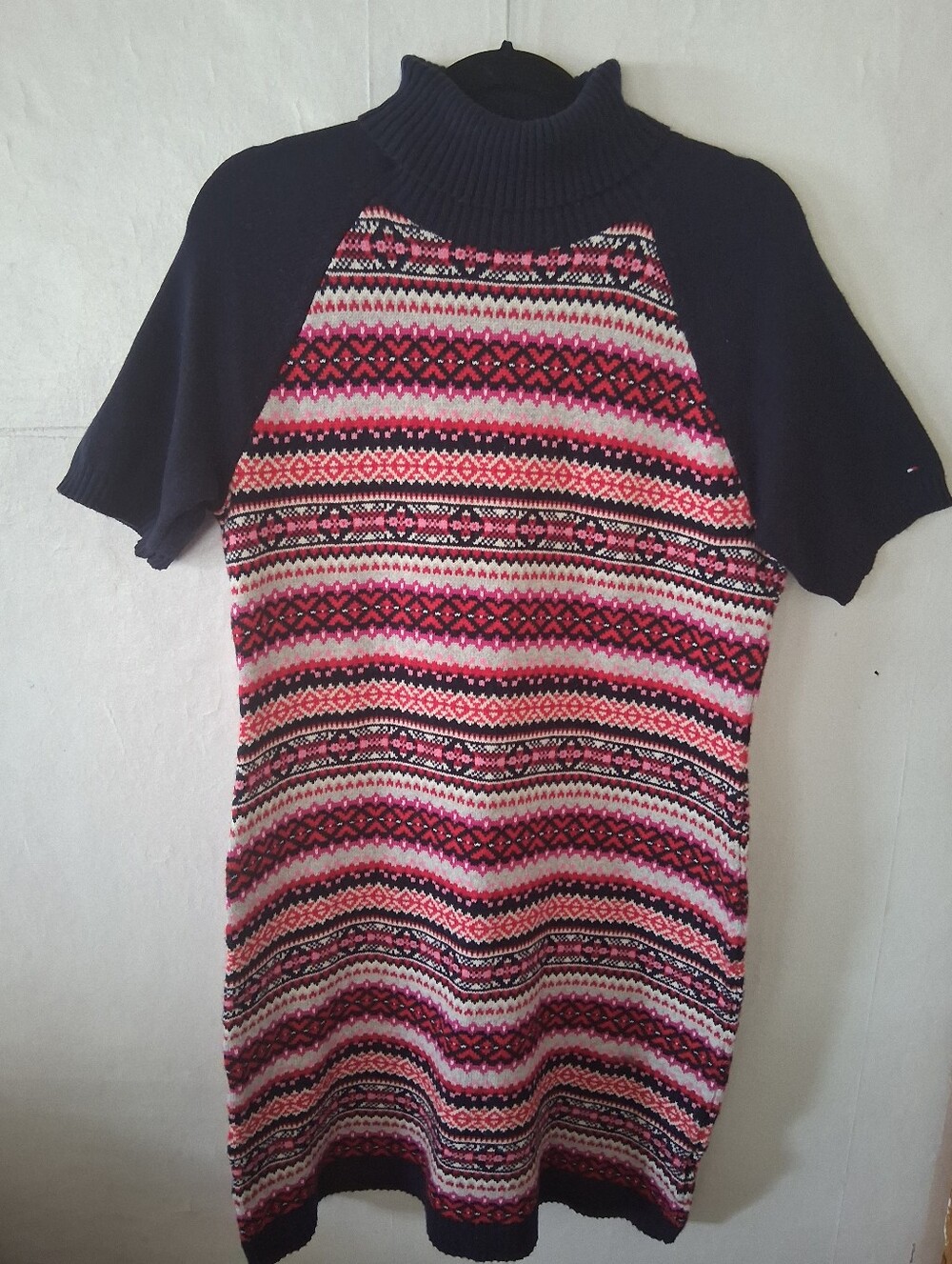 Tommy Hilfiger Women's Turtleneck Sweater Dress, Short Sleeve- Pink, Navy, White